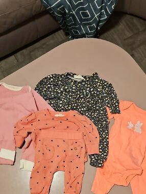 Kids Pink & Coral Long-Sleeve Tops and Romper Set